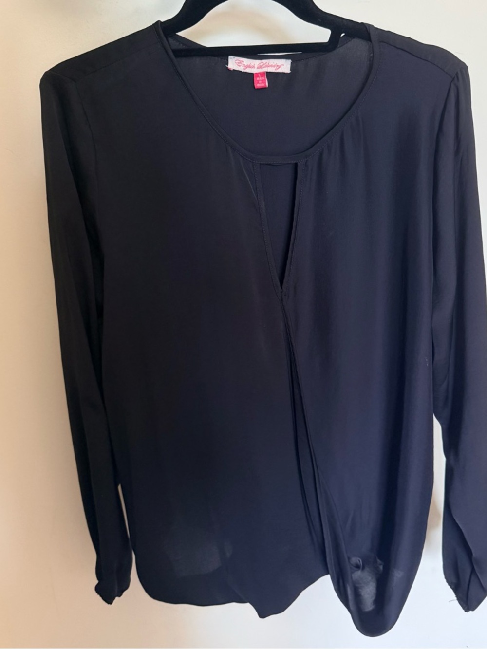 English Laundry Black Long-Sleeve Split-Front Blouse